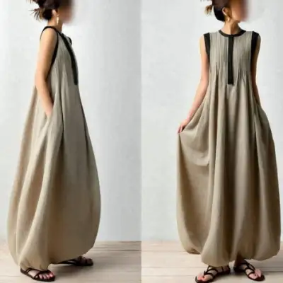 ワンピース  ノースリーブ  クルーネック  夏服  なし  新作