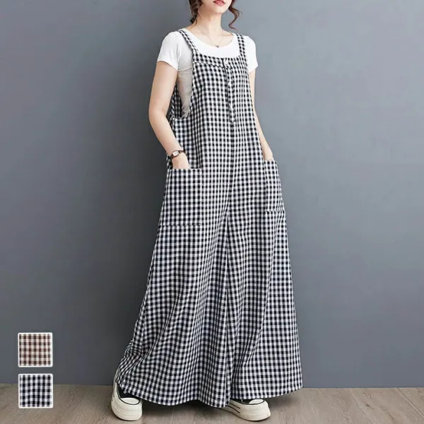 サロペット  ワイドパンツ  オールインワン  ベージュ  コットン  スリムに見える  ゆったり  夏服  綿麻  新作  レトロ  レディース  大きめサイズ  サロペット／オーバーオール