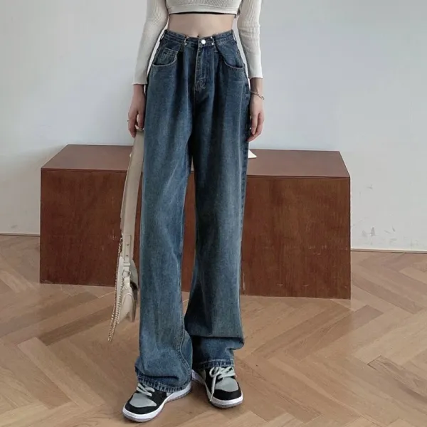 デニムパンツ  スリムに見える  ゆったり  ロングパンツ  ハイウエスト  春  韓国風  ストレート  レトロ  流行  レディース  ボトムス
