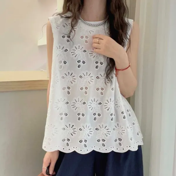 No.1 人気商品 プリント ノースリーブ 透かし編み 無地 カジュアル Tシャツ 大人 ootd 夏コーデ 夏服 レディース ファッション 20代 30代 40代 50代 カジュアル コーディネート トレンド 着回し