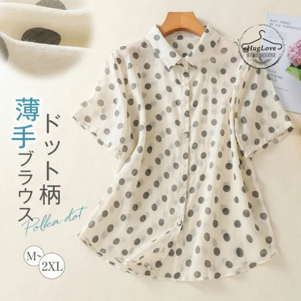 シャツ 半袖 水玉柄 半袖シャツ ゆったり