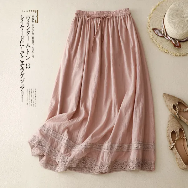 レース  切り替え  シルク  ゆったり  ウエストゴム  夏服  文芸  普通  新作  レディース  ミディ丈 / ミディアム丈