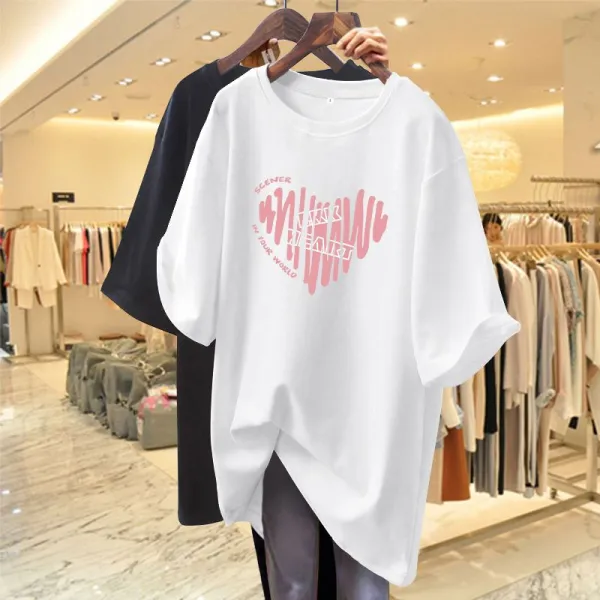 上品な可愛さ 絶対欲しい  ラウンドネック プリント アルファベット 中長 夏 半袖 カジュアル Ｔシャツ