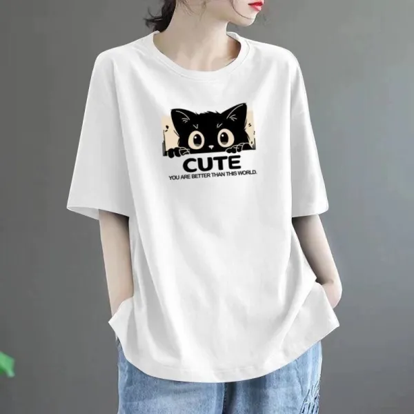 毎日モテ続けちゃう！ 半袖 プルオーバー プリント ラウンドネック 韓国系 Tシャツ