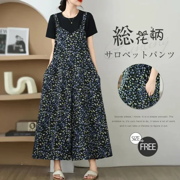 今季注目 韓国風ファッション  花柄 ハイウエスト 森ガール プリント オールインワン