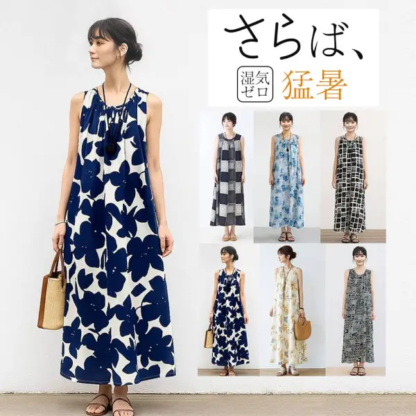 新作登場 パターン ギャザー ノースリーブ 無地 花柄 ボヘミアンスタイル ワンピース