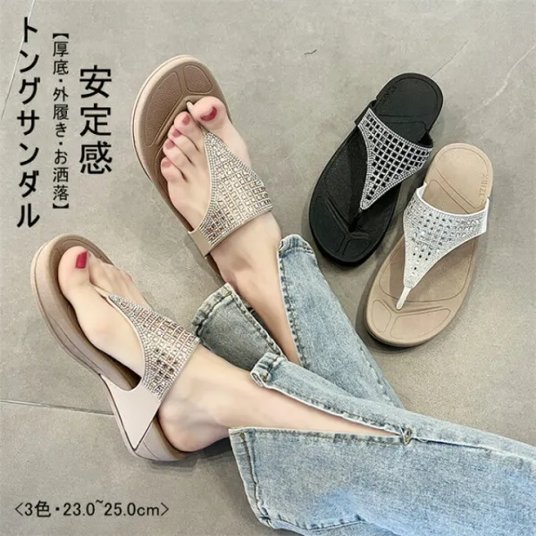 トングサンダル 女性用 厚底サンダル ウェッジソール コンフォート リゾート アウトドア ビーチ 海 散歩 お出掛け 快適 楽チン