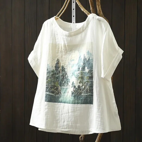 『今売れてます!』 プルオーバー 半袖 プリント ラウンドネック 通気性良い レトロ Tシャツ