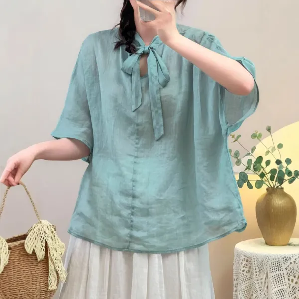 【前後2WAY】新作ファッションシンプル前後2WAYプルオーバーリボンデザインラミーシャツ