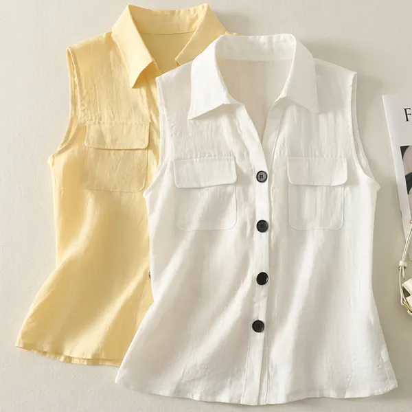 シャツ  シンプル  ベスト  カジュアル  ベージュ  アウター  タンクトップ  コットン  ノースリーブ  どんなスタイルにも合う  夏服  綿麻  なし  レディース