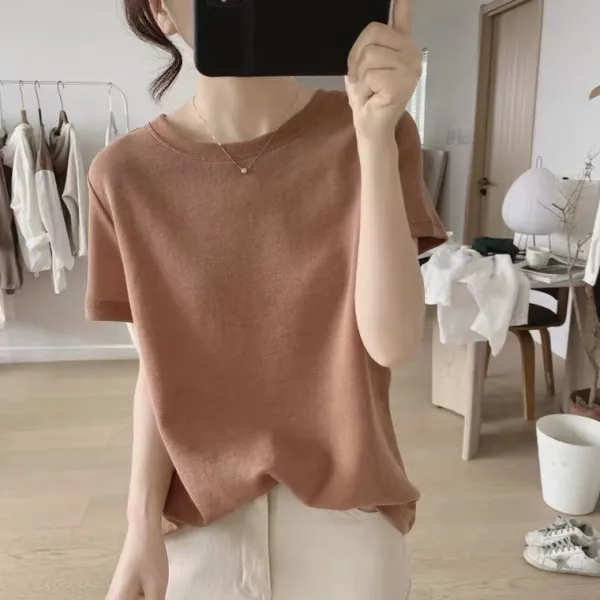 コットン  半袖  スリムに見える  ゆったり  クルーネック  夏服  若く見え  インナー  新作