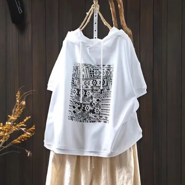 Tシャツ  カジュアル  プリント  半袖  ゆったり  フード付き  夏服  薄  新作  おしゃれ / ファッション  レディース