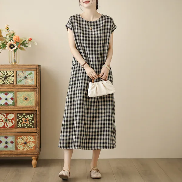 ワンピース  カジュアル  ベージュ  ロングワンピース  コットン  ゆったり  夏服  綿麻  文芸  普通  新作  レディース  ミディ丈 / ミディアム丈