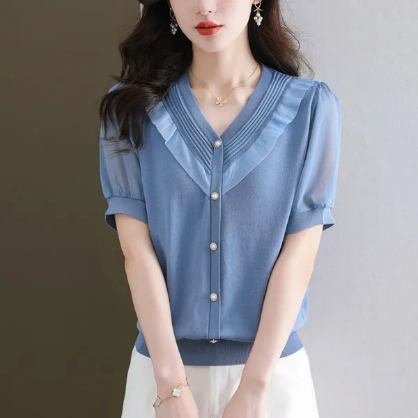切り替え  シルク  半袖  スリムに見える  ゆったり  夏服  若く見え  流行  レディース  洗練された