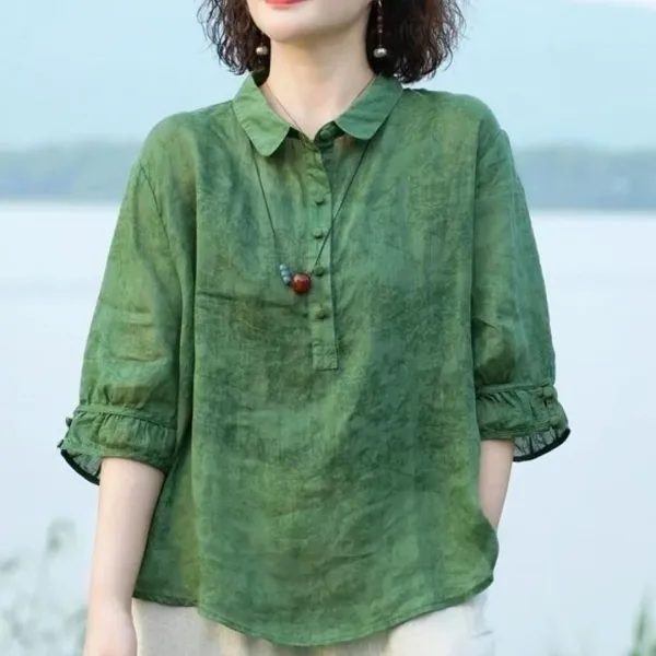 シャツ  スリムに見える  折り襟  プルオーバー  夏服  薄  春夏  おしゃれ / ファッション