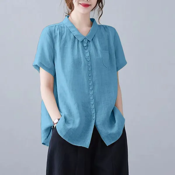 シャツ  無地  カジュアル  ベージュ  コットン  半袖  ゆったり  夏服  綿麻  薄  気質  新作  大きめサイズ