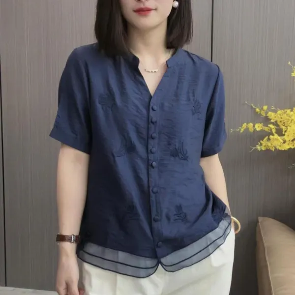 シャツ  刺繍  カジュアル  半袖  スリムに見える  ゆったり  夏服  薄  若く見え  新作  おしゃれ / ファッション  2025  洗練された