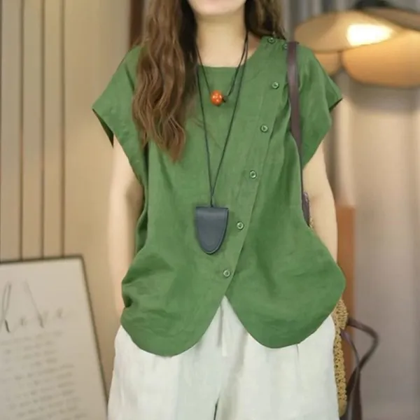 不規則  シャツ  カジュアル  ベージュ  コットン  半袖  スリムに見える  どんなスタイルにも合う  ゆったり  夏服  綿麻  M  気質  おしゃれ / ファッション  レディース