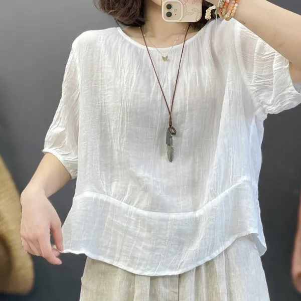 シャツ  無地  シングルブレスト  カジュアル  クルーネック  夏服  薄  若く見え  新作  おしゃれ / ファッション  レディース