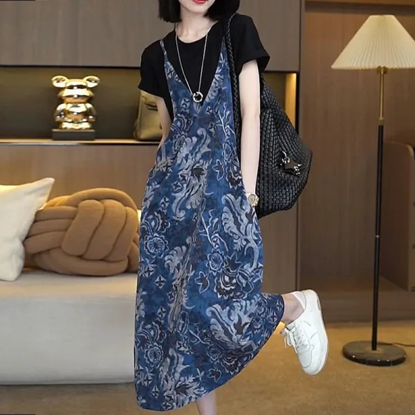 ワンピース  スリムに見える  ゆったり  ロング  フェイクレイヤード  おしゃれ / ファッション  大きめサイズ