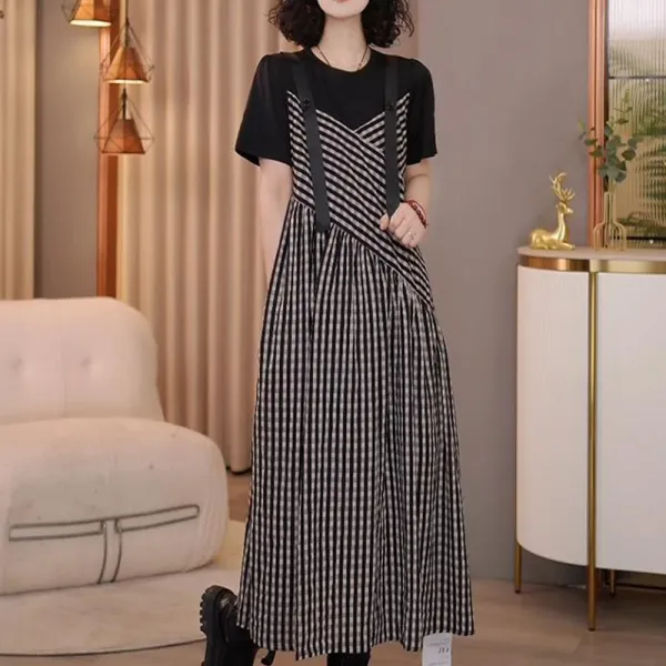 ワンピース  切り替え  カジュアル  ゆったり  夏服  デザイン  新作  デザイン性  レディース  大きめサイズ
