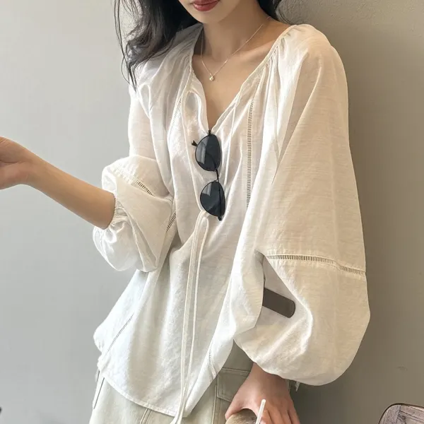 シャツ  長袖  ゆったり  夏服  デザイン  文芸  レトロ  日本風  デザイン性  ニッチ  レディース