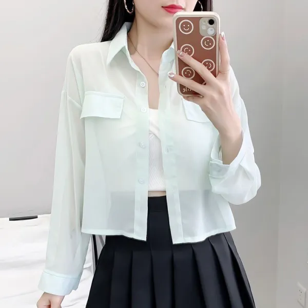 シャツ  カーディガン  シルク  シフォン  アウター  ホワイト  ミニ丈  夏服  薄  日焼け止め  新作  レディース