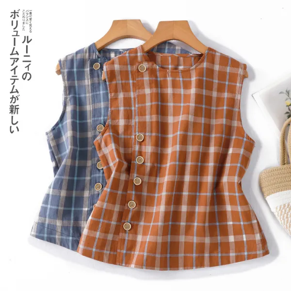 タンクトップ  ノースリーブ  スリムに見える  ゆったり  クルーネック  夏服  文芸  なし  新作  レトロ