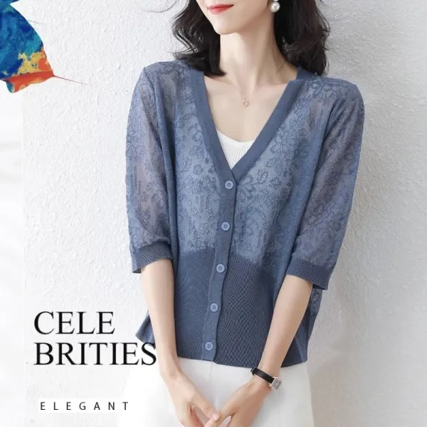 上品なシルエット 通気性良い フェミニン Vネック 無地 カーディガン 大人 ootd 夏コーデ 夏服 レディース ファッション 20代 30代 40代 50代 カジュアル コーディネート トレンド 着回し