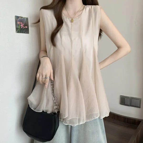 タンクトップ  ノースリーブ  フリル  夏服  なし  M  気質  流行  レディース  大きめサイズ