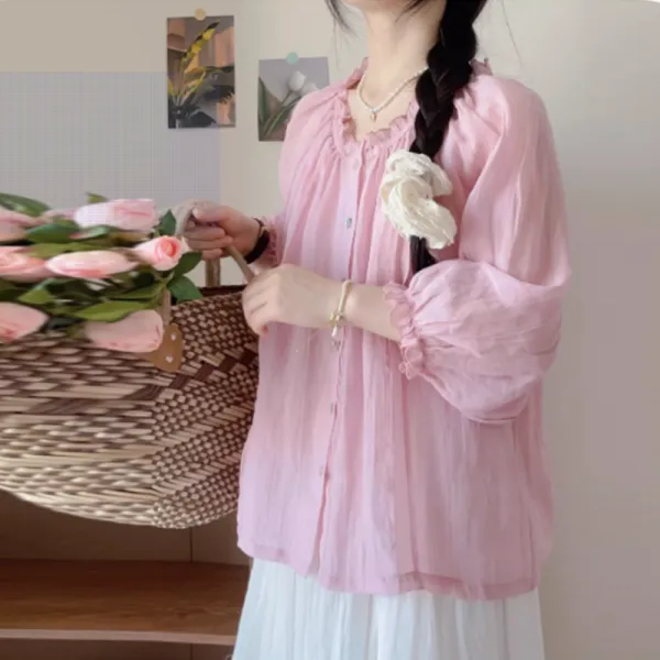 シャツ  ピンク  ゆったり  春秋  デザイン  7分  ロマンチックスタイル  新作  フレンチスタイル  レディース