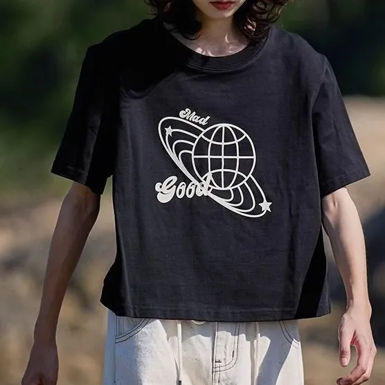 Tシャツ  プリント  半袖  どんなスタイルにも合う  ゆったり  ミニ丈  夏服  普通  日本風