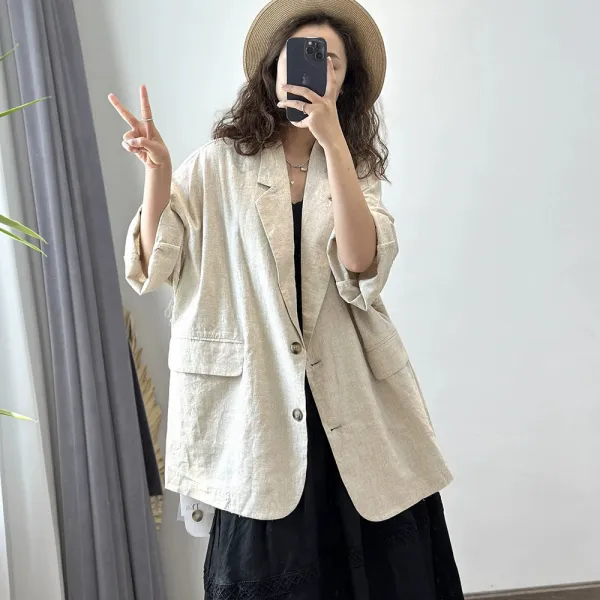 シンプル  カジュアル  ベージュ  スーツ / ジャケット  アウター  カジュアルスーツ  カッコイイ  コットン  夏服  綿麻  背広（せびろ） 短  リネン  新作  レトロ  流行