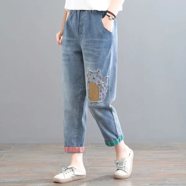 テーパードパンツ  デニムパンツ  春秋  韓国風  布  新作  刺繍  レディース  大きめサイズ  洗練された