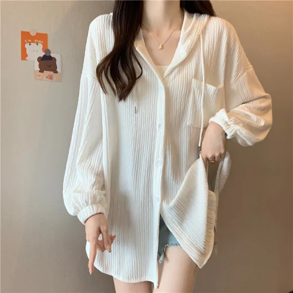 シャツ  アウター  スリムに見える  フード付き  夏服  薄  普通  日焼け止め  レディース  ミディ丈 / ミディアム丈  大きめサイズ