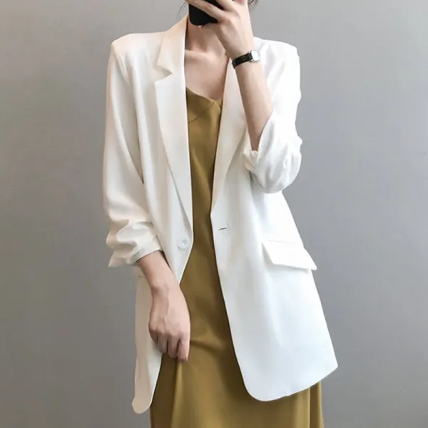 カジュアル  シフォン  スーツ / ジャケット  アウター  ホワイト  ゆったり  夏服  薄  普通  背広（せびろ） 短  レディース  ミディ丈 / ミディアム丈