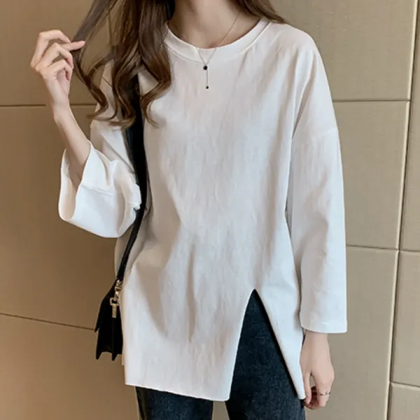 今季マストバイ 合わせやすい カジュアル 春夏 無地 シンプル スリット 長袖 Ｔシャツ