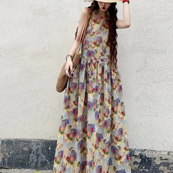 ワンピース  タンクトップ  すがすがしい  夏服  韓国風  若く見え  レトロ  レディース