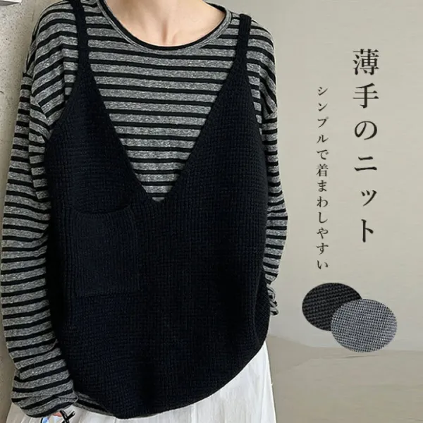ニットベスト 重ね着 春 レディース トップス ノースリーブ セーター ｖネック コーデ ニット ベスト レイヤードレイヤード風 おしゃれ 秋