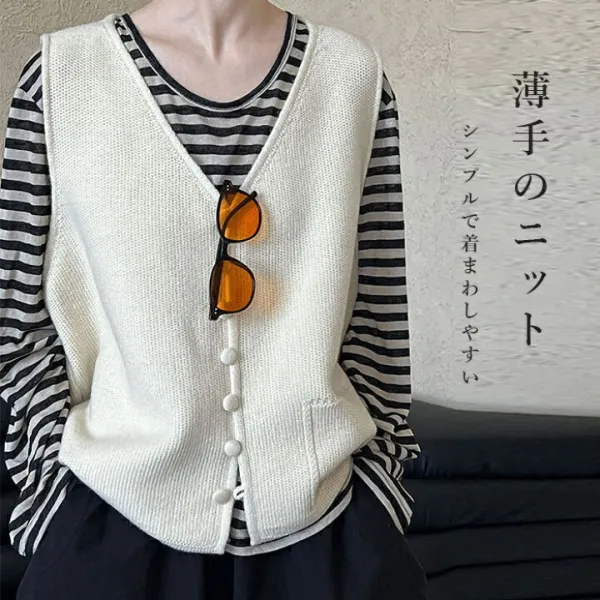 ニットベスト 重ね着 春 レディース トップス ノースリーブ セーター ｖネック コーデ ニット ベスト レイヤード レイヤード風 おしゃれ 秋