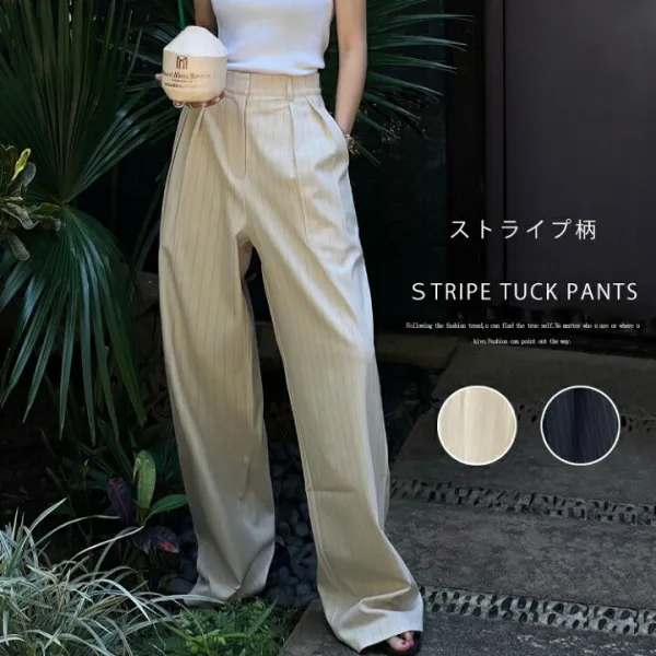 パンツ ワイドパンツ ストライプ柄 レディース ロングパンツ ワイド ロング マキシ丈パンツ ズボン ボトムス ストライプパンツ