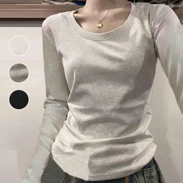 売り切れ必至 切り替え ラウンドネック ぴったりしたサイズ感 長袖 無地 カジュアル Tシャツ