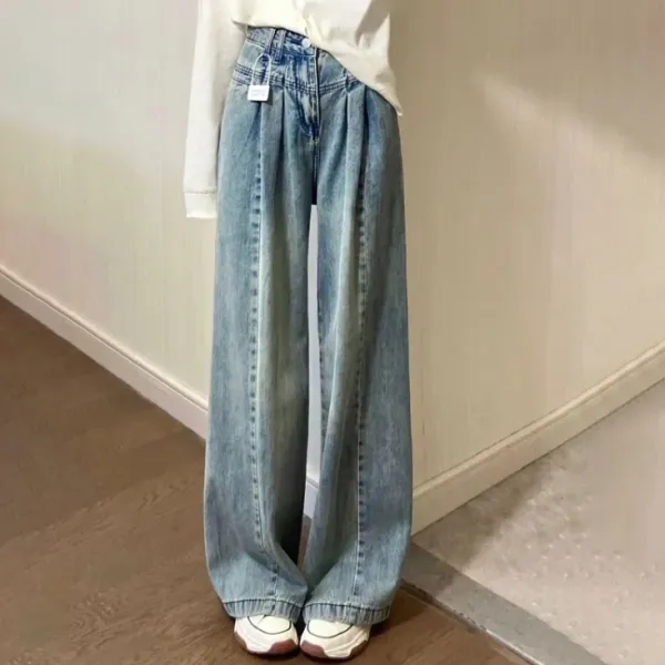 無地ロング丈ハイウエストきれいIライン着痩せ効果休日デニムパンツ
