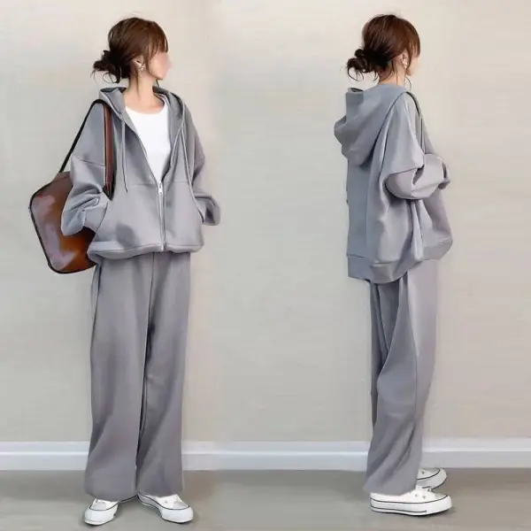 【単品注文】セットアップ 主役級 無地 長袖 ポケット付き フード付き シンプル アウター+ロング丈 パンツ 2点セットアップ