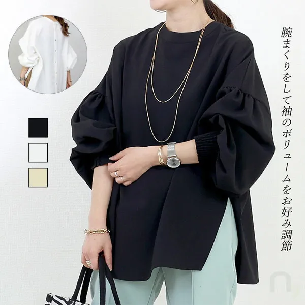 シャツ  長袖  クルーネック  スリット  夏服  着丈  通勤/OL  気質  2025  レディース  人気商品