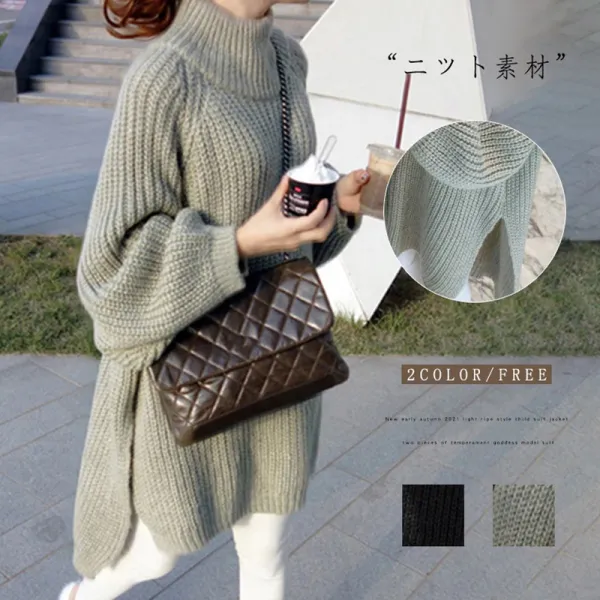 人気上昇中 気質アップ 無地 長袖 ハイネック ストレートスカート 秋冬 ニットセーター
