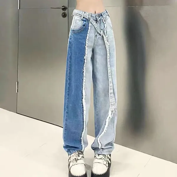 ジーンズ デニムパンツ 切り替え エイジング加工 配色 |ファッショナブル