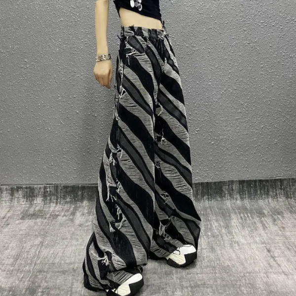 デニムパンツ  カラーブロック  スリムに見える  ゆったり  ロングパンツ  デザイン  ヘアリーエッジ  ニッチ  レディース  大きめサイズ