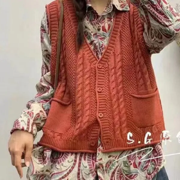カーディガン  ベスト  タンクトップ  コットン  ゆったり  韓国風  文芸  文芸スタイル  レトロ  レディース