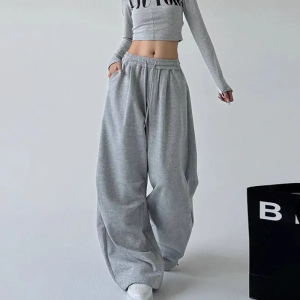グレー  ワイドパンツ  カジュアル  ゆったり  春  ストレート  スウェットパンツ  レディース